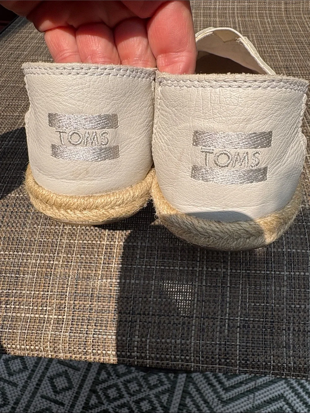 TOMS off white Braided Leather Slip-On Espadrilles